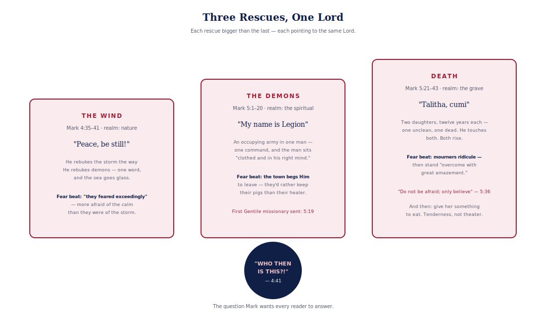 Diagram in the FIRM diagram system with Gospels crimson accents: "Three…