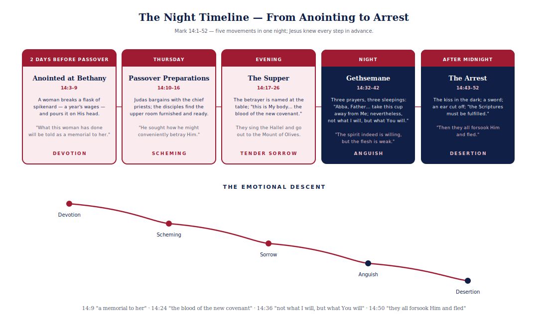Diagram in the FIRM diagram system with Gospels crimson accents: "The Night…